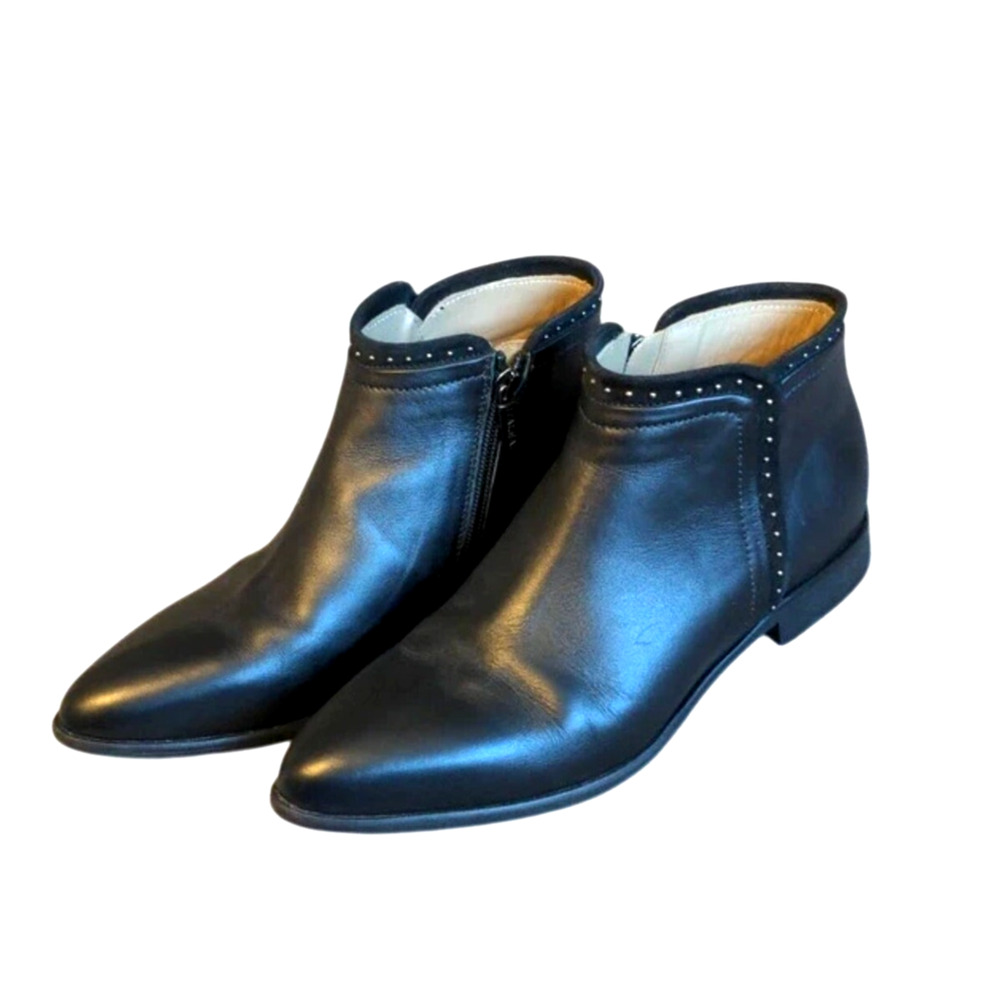 Anthropologie x Italeau 6.5 Studded Leather Ankle Boots $399 Black Made in Italy - Picture 4 of 10